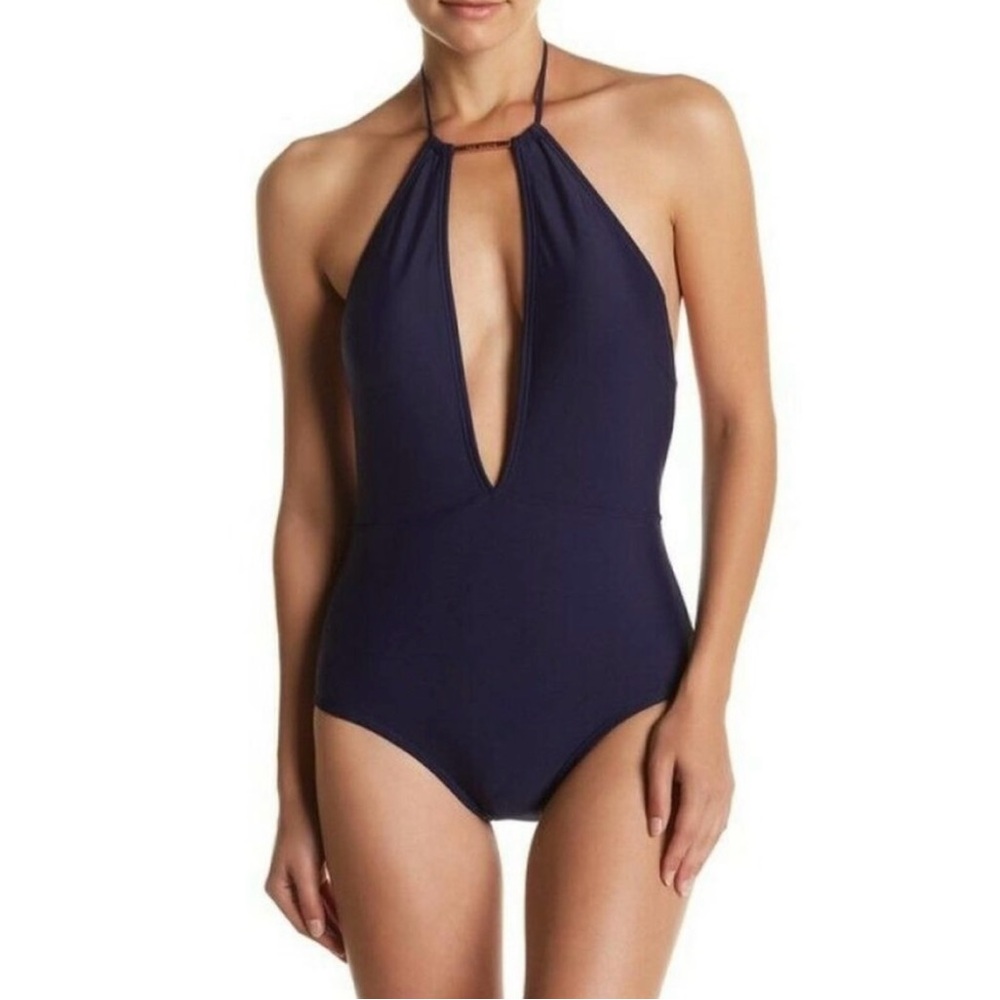 Ted Baker Navy Halter Pikaa One Piece Swimsuit Sz 2 US Sz 6